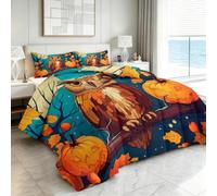 Genérico Edredón Comforter 180 x 200 cm Halloween Búhos Calabazas Hojas De Otoño Edredon Estampado con Relleno de Fibra, Nórdico Invierno Suave, Ligero, Reversible y Transpirable, Azul Anaranjado