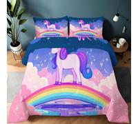 Genérico Edredón Comforter 200 x 200 cm Dibujos Animados Unicornio Arcoíris Edredon Estampado con Relleno de Fibra, Nórdico Invierno Suave, Ligero, Reversible y Transpirable, Color