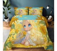 Genérico Edredón Comforter 220 x 240 cm Lindos Unicornios En Estilo Anime Edredon Estampado con Relleno de Fibra, Nórdico Invierno Suave, Ligero, Reversible y Transpirable, Amarillo