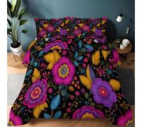 Genérico Edredón Comforter 220 x 240 cm Patrón Floral Mexicano Edredon Estampado con Relleno de Fibra, Nórdico Invierno Suave, Ligero, Reversible y Transpirable, Color