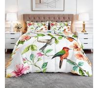 Genérico Edredón Comforter 240 x 260 cm Flores Pájaros Minimalista Edredon Estampado con Relleno de Fibra, Nórdico Invierno Suave, Ligero, Reversible y Transpirable, Color Claro