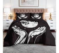 Genérico Edredon Espiritualidad Arte Símbolo Luna Estampado Bedding Edredón Nórdico 220 x 220 cm Funda Nórdica De Fibra 400Gr/M², Transpirable Colcha De Microfibra para Todas Estaciones, Negro