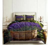 Genérico Edredón Estampado 150x200cm Cesta De Flores De Lavanda Nórdico Relleno Cama Algodón, Edredón Reversible para 4 Estaciones, Duvet Algodón Cálido Comodo Ligero con 2 Fundas