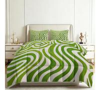 Genérico Edredón Estampado 150x200cm Rayas Verdes Onduladas Nórdico Relleno Cama Algodón, Edredón Reversible para 4 Estaciones, Duvet Algodón Cálido Comodo Ligero con 2 Fundas