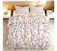 Genérico Edredón Estampado 180x220cm Enredaderas De Flores Silvestres Rosas Nórdico Relleno Cama Algodón, Edredón Reversible para 4 Estaciones, Duvet Algodón Cálido Comodo Ligero con 2 Fundas