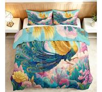Genérico Edredón Estampado 180x220cm Flores Coloridas Ave Fénix Nórdico Relleno Cama Algodón, Edredón Reversible para 4 Estaciones, Duvet Algodón Cálido Comodo Ligero con 2 Fundas