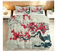 Genérico Edredón Estampado 180x220cm Flores De Ciruelo De Invierno Nórdico Relleno Cama Algodón, Edredón Reversible para 4 Estaciones, Duvet Algodón Cálido Comodo Ligero con 2 Fundas