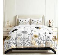 Genérico Edredón Estampado 180x220cm Flores Silvestres Abejas Lunares Nórdico Relleno Cama Algodón, Edredón Reversible para 4 Estaciones, Duvet Algodón Cálido Comodo Ligero con 2 Fundas