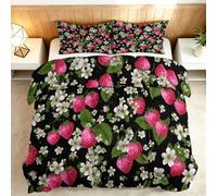 Genérico Edredón Estampado 180x220cm Fresa Rosa Nórdico Relleno Cama Algodón, Edredón Reversible para 4 Estaciones, Duvet Algodón Cálido Comodo Ligero con 2 Fundas