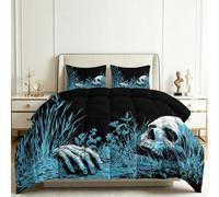 Genérico Edredón Estampado 180x220cm Hierba Cráneo Mano Esquelética Nórdico Relleno Cama Algodón, Edredón Reversible para 4 Estaciones, Duvet Algodón Cálido Comodo Ligero con 2 Fundas