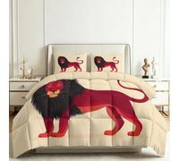 Genérico Edredón Estampado 200x200cm Ilustración León Abstracto Nórdico Relleno Cama Algodón, Edredón Reversible para 4 Estaciones, Duvet Algodón Cálido Comodo Ligero con 2 Fundas