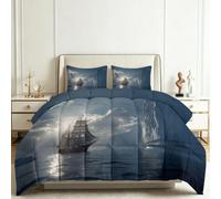 Genérico Edredón Estampado 200x200cm Océano Iceberg Barco Nórdico Relleno Cama Algodón, Edredón Reversible para 4 Estaciones, Duvet Algodón Cálido Comodo Ligero con 2 Fundas