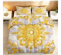 Genérico Edredón Estampado 200x200cm Patrón Barroco Nórdico Relleno Cama Algodón, Edredón Reversible para 4 Estaciones, Duvet Algodón Cálido Comodo Ligero con 2 Fundas