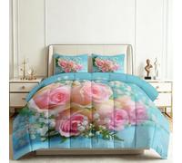 Genérico Edredón Estampado 200x200cm Rosas Aliento De Bebé Nórdico Relleno Cama Algodón, Edredón Reversible para 4 Estaciones, Duvet Algodón Cálido Comodo Ligero con 2 Fundas