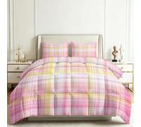 Genérico Edredón Estampado 200x200cm Textura Rayas Rosas Y Amarillas Nórdico Relleno Cama Algodón, Edredón Reversible para 4 Estaciones, Duvet Algodón Cálido Comodo Ligero con 2 Fundas