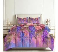 Genérico Edredón Estampado 220x240cm Flores Rosas Nórdico Relleno Cama Algodón, Edredón Reversible para 4 Estaciones, Duvet Algodón Cálido Comodo Ligero con 2 Fundas