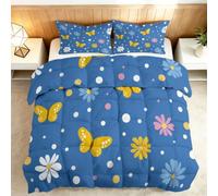 Genérico Edredón Estampado 220x240cm Mariposas Y Margaritas Nórdico Relleno Cama Algodón, Edredón Reversible para 4 Estaciones, Duvet Algodón Cálido Comodo Ligero con 2 Fundas