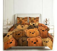 Genérico Edredón Estampado 220x240cm Oso De Peluche Marrón Nórdico Relleno Cama Algodón, Edredón Reversible para 4 Estaciones, Duvet Algodón Cálido Comodo Ligero con 2 Fundas