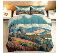 Genérico Edredón Estampado 220x240cm Paisaje Abstracto del Campo Nórdico Relleno Cama Algodón, Edredón Reversible para 4 Estaciones, Duvet Algodón Cálido Comodo Ligero con 2 Fundas