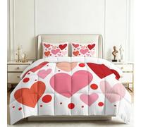 Genérico Edredón Estampado 240x260cm Corazones Románticos De Acuarela con Puntos Nórdico Relleno Cama Algodón, Edredón Reversible para 4 Estaciones, Duvet Algodón Cálido Comodo Ligero con 2 Fundas