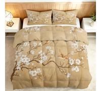 Genérico Edredón Estampado 240x260cm Flores De Cerezo Gorriones Nórdico Relleno Cama Algodón, Edredón Reversible para 4 Estaciones, Duvet Algodón Cálido Comodo Ligero con 2 Fundas
