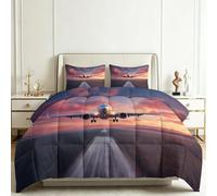 Genérico Edredón Estampado 240x260cm Paisaje Aéreo Al Atardecer Nórdico Relleno Cama Algodón, Edredón Reversible para 4 Estaciones, Duvet Algodón Cálido Comodo Ligero con 2 Fundas