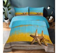 Genérico Edredón Estrellas De Mar Paredes De Madera Playas Estampado Suave, Ropa de Cama 240 x 220 cm Cálida y Acogedora, Edredón Vintage Ligera Lavable a Máquina para Todas Las Estaciones