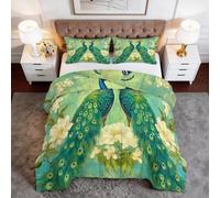 Genérico Edredon Fantasía Animales Pavo Real Estampado Bedding Edredón Nórdico 150 x 220 cm Funda Nórdica De Fibra 400Gr/M², Transpirable Colcha De Microfibra para Todas Estaciones, Verde
