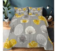 Genérico Edredón Gris Estampado Suave, Ropa de Cama 135 x 200 cm Reversible Cálida y Acogedora, Edredón Flores De Plantas Y Hojas De Diente De León Ligera Lavable a Máquina para Todas Las Estaciones