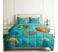 Genérico Edredón Invierno 240x260cm Bancos De Peces Y Burbujas En El Fondo Marino Edredón Nórdico Acolchado Suave Cálido y Transpirable con 2 Fundas Almohada 50x70cm, Lavable, 4 Estaciones