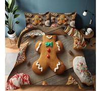 Genérico Edredon Nordico 135 x 200 cm con 2 Fundas de Almohada 50 x 75 cm, Edredón Reversible Suave de 4 Estaciones Navidad Hombrecito De Jengibre Lindo Moderno - Juego de Cama Estampado Marrón Claro