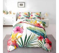 Genérico Edredón Nórdico 140x200 cm para Cama 90, Hojas de Palmera Tropical, Suave y Ligero, Lavable y Reversible, Flores y Plantas en Acuarela, Incluye 2 Fundas de Almohada 50x75 cm sm1538