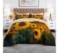 Genérico Edredón Nórdico 4 Estaciones Campos Rurales De Girasoles Todo en Uno Microfibra Premium y Acolchado en Diamante - Transpirable, Lavable y Suave 180 x 220 cm Set de Ropa de Cama, Amarillo