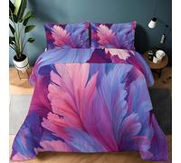 Genérico Edredón nórdico de Microfibra 135 x 200 cm Arte De Ensueño Hojas Y Plumas Relleno nórdico 4 Estaciones con 2 Fundas de Almohada - Ultra Suave edredón para Niños niñas, Púrpura Rosado