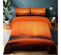 Genérico Edredón nórdico de Microfibra 155 x 220 cm Paisaje Natural Puesta De Sol Montañas Relleno nórdico 4 Estaciones con 2 Fundas de Almohada - Ultra Suave edredón para Niños niñas, Color Naranja