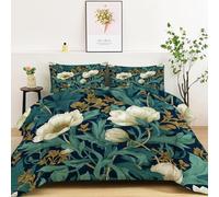 Genérico Edredón nórdico de Microfibra 180 x 200 cm Flores De William Morris Elegantes Relleno nórdico 4 Estaciones con 2 Fundas de Almohada - Ultra Suave edredón para Niños niñas, Azul Verdoso