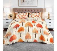 Genérico Edredón nórdico de Microfibra 180 x 200 cm Naturaleza Bosque Árboles Relleno nórdico 4 Estaciones con 2 Fundas de Almohada - Ultra Suave edredón para Niños niñas, Beige