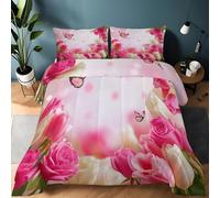 Genérico Edredón nórdico de Microfibra 200 x 200 cm Plantas Tulipanes Elegancia Relleno nórdico 4 Estaciones con 2 Fundas de Almohada - Ultra Suave edredón para Niños niñas, Color