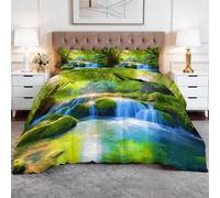 Genérico Edredón nórdico de Microfibra 200 x 200 cm Selva Naturaleza Árboles Cascada Relleno nórdico 4 Estaciones con 2 Fundas de Almohada - Ultra Suave edredón para Niños niñas, Verde