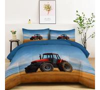 Genérico Edredón nórdico de Microfibra 220 x 240 cm Campos Tractores Pastizales Relleno nórdico 4 Estaciones con 2 Fundas de Almohada - Ultra Suave edredón para Niños niñas, Azul