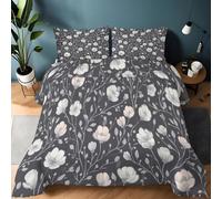 Genérico Edredón nórdico de Microfibra 220 x 240 cm William Morris Flores Elegancia Relleno nórdico 4 Estaciones con 2 Fundas de Almohada - Ultra Suave edredón para Niños niñas, Gris