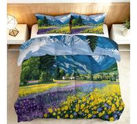 Genérico Edredón Nórdico Estampado 180x220cm Flores Silvestres Pueblos Montañas Paisajes Edredon Invierno Lavable Tacto Suave Hipoalergénico Bebe Rellena Juego de Manta por Niños e Niñas con 2 Fundas