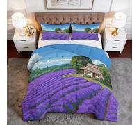 Genérico Edredón Nórdico Reversible Cama 105 - Juego de Cama 4 Estaciones Estampados Lavanda, Edredón sin Funda Dibujos Animados Pastoral Floral Granja Suave y Confortable de Microfibra 200 x 200 cm