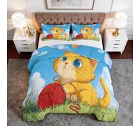 Genérico Edredón Nórdico Reversible Cama 150 - Juego de Cama 4 Estaciones Estampados Azul, Edredón sin Funda Dibujos Animados Pastoral Animales Gatito Suave y Confortable de Microfibra 220 x 240 cm