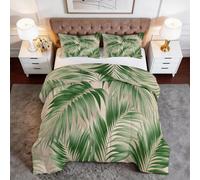 Genérico Edredón Nórdico Verde Beis Reversible 4 Estaciones, Edredón Cama 90 sin Funda Moderno Pastoral Plantas Hoja De Palmera Suave Individual - Juego de Cama Estampado Niños Niñas 135 x 200 cm