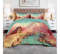 Genérico Edredon Paisaje Rural Montañas Cerezos En Flor Estampado Bedding Edredón Nórdico 240 x 260 cm Funda Nórdica De Fibra 400Gr/M², Transpirable Colcha De Microfibra para Todas Estaciones, Rosa