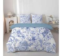 Genérico Edredón Relleno Nórdico Cama 150/180, Flores Azules, Edredón de Fibra 200gr/m², 260x240cm 4 Estaciones Estilo Rural Chino de Suave y Ligero con 2 Fundas 50x75 sm1032