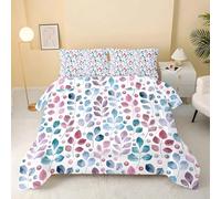 Genérico Edredón Relleno Nórdico Cama 150/180, Motivo de Hojas Moradas, Edredón de Fibra 200gr/m², 260x240cm 4 Estaciones Plantas Azules de Suave y Ligero con 2 Fundas 50x75 sm1236