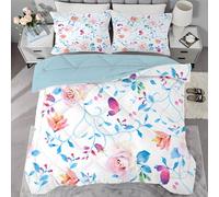 Genérico Edredón Relleno Nórdico Cama 150/180, Plantas y Flores Azules, Edredón de Fibra 200gr/m², 260x240cm 4 Estaciones Estilo Rústico de Suave y Ligero con 2 Fundas 50x75 sm1122