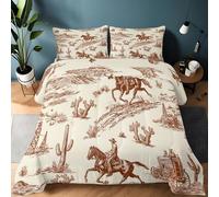 Genérico Edredón Vaqueros del Desierto del Oeste Estampado 200 x 200 cm con 2 Fundas de Almohada, Edredón Marrón Cálido y Suave Reversible Adecuado para Cualquier Temporada